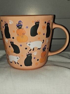 Cat Halloween Mug with Pumpkins and Stars